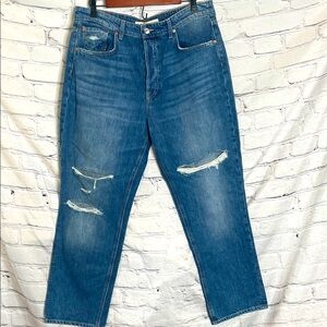 GRLFRND The Karolina High Rise Straight Crop Distressed Blue Jeans Size 32